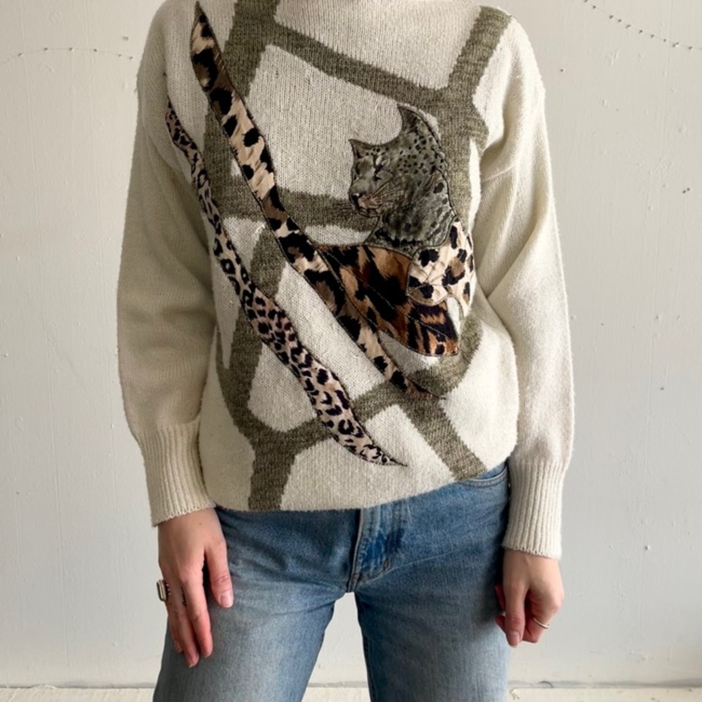 Vintage patchwork leopard sweater